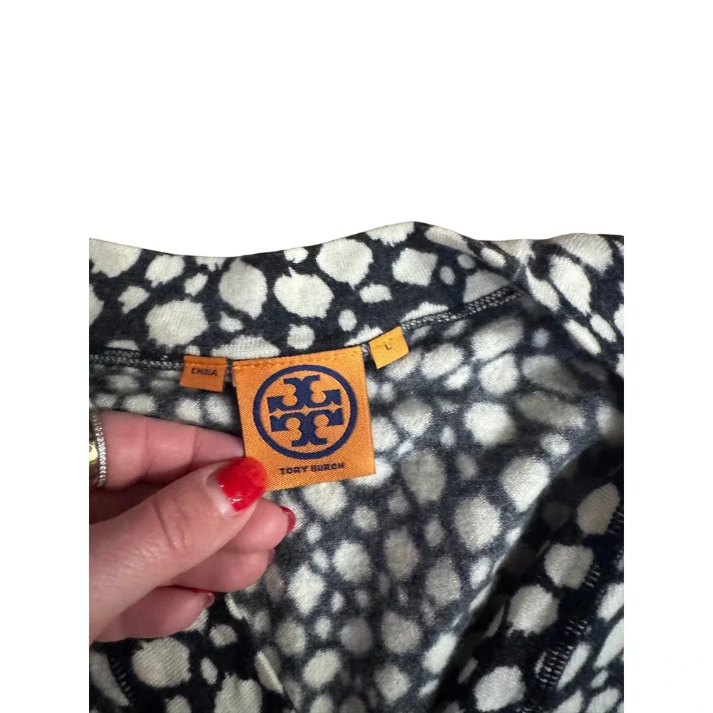 Tory Burch‎ Black Speckled Merino Wool Cardigan Sweater L Luxury Minimalist